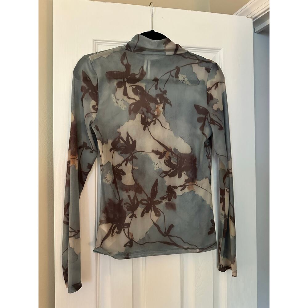 Anthropologie Mesh Mock Neck Sheer Long Sleeve Top Layering Festival Rave Grunge - Picture 3 of 5